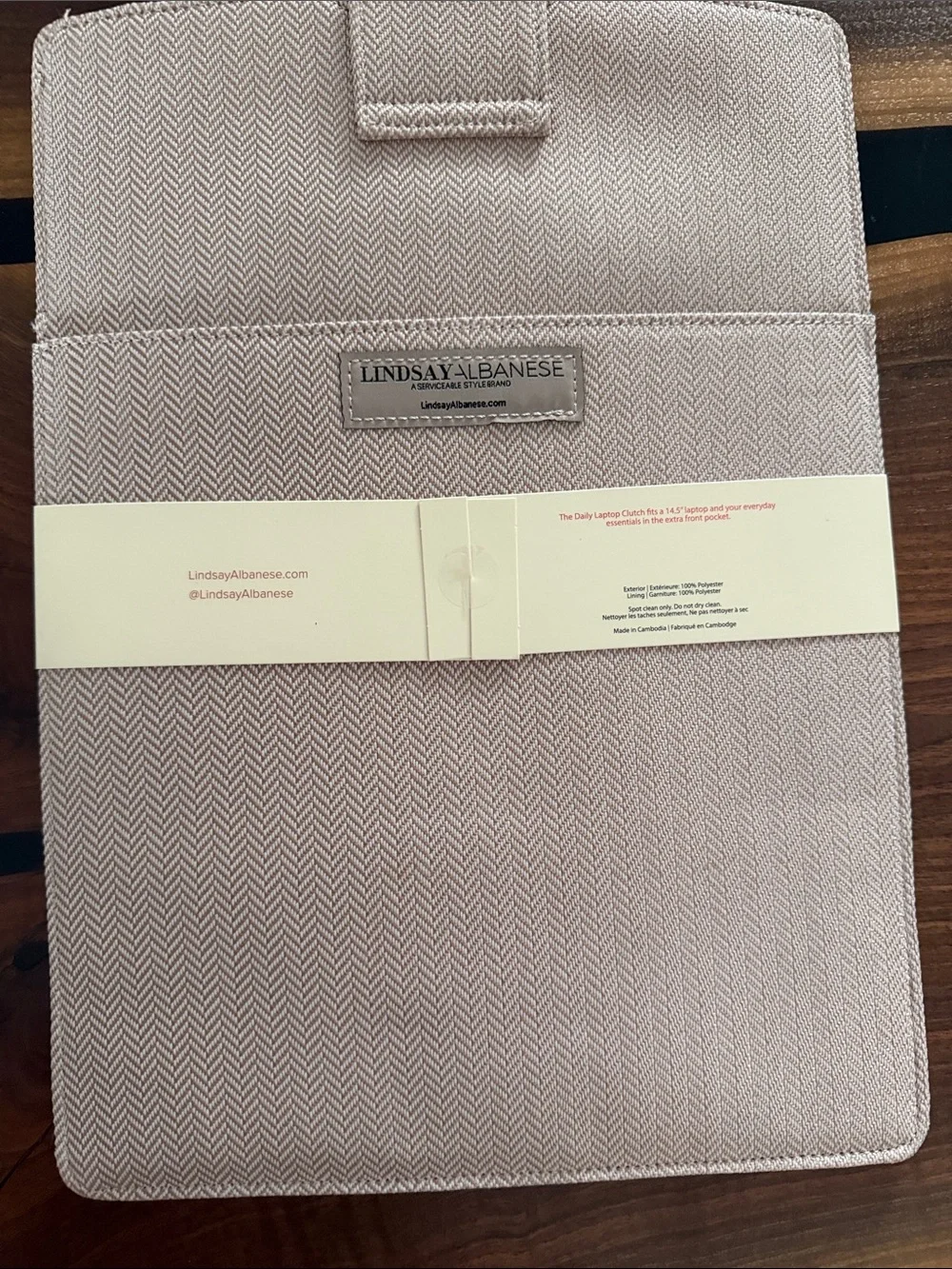 Lindsay Albanese Daily Laptop Clutch in Blush Herringbone